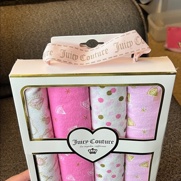 4/$12 Juicy Couture Pink and Cream Receiving Blankets Set - Picture 6 of 7